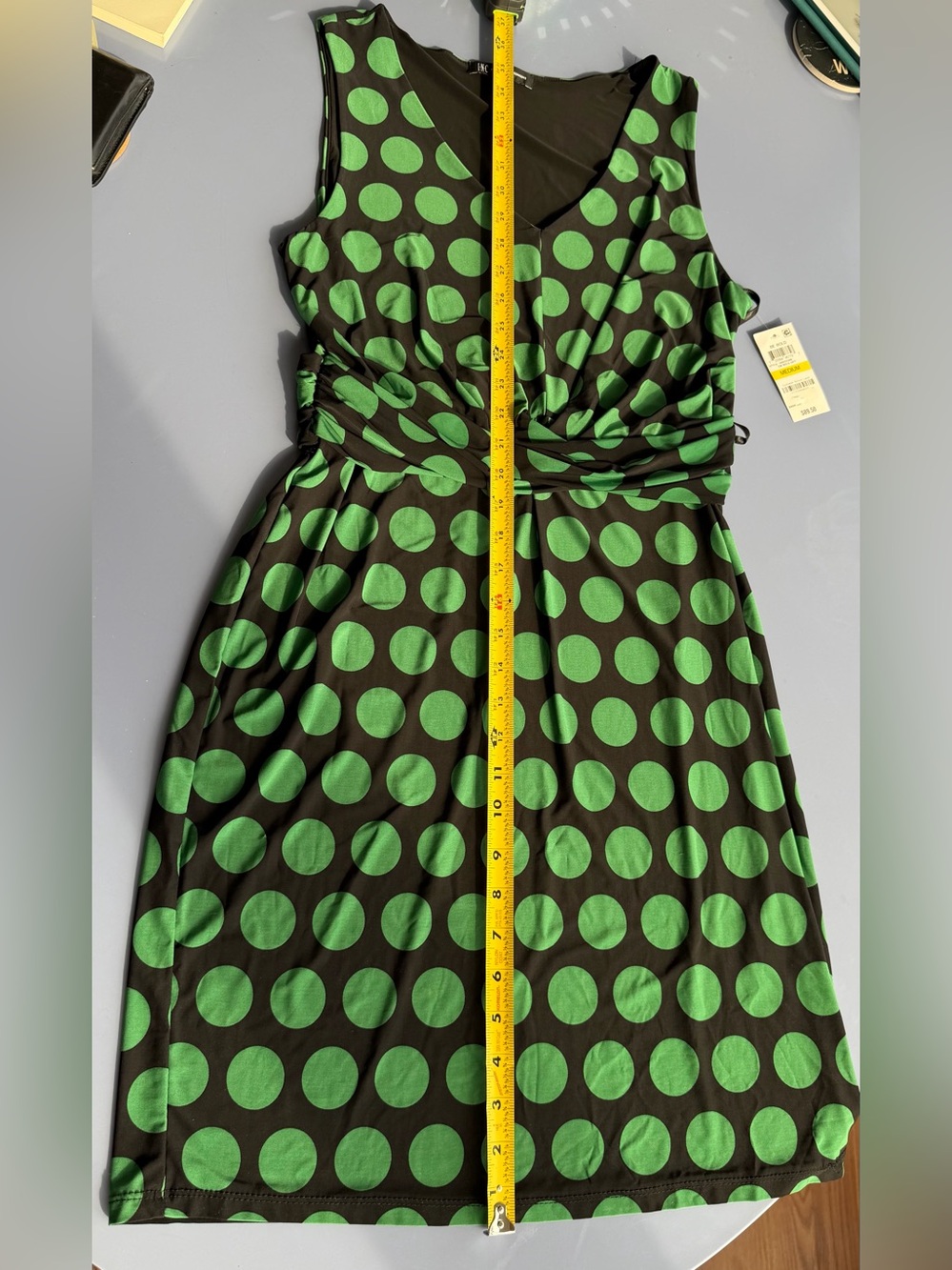 INC International Concepts Black Midi Dress with Green Polka Dots - Picture 5 of 9